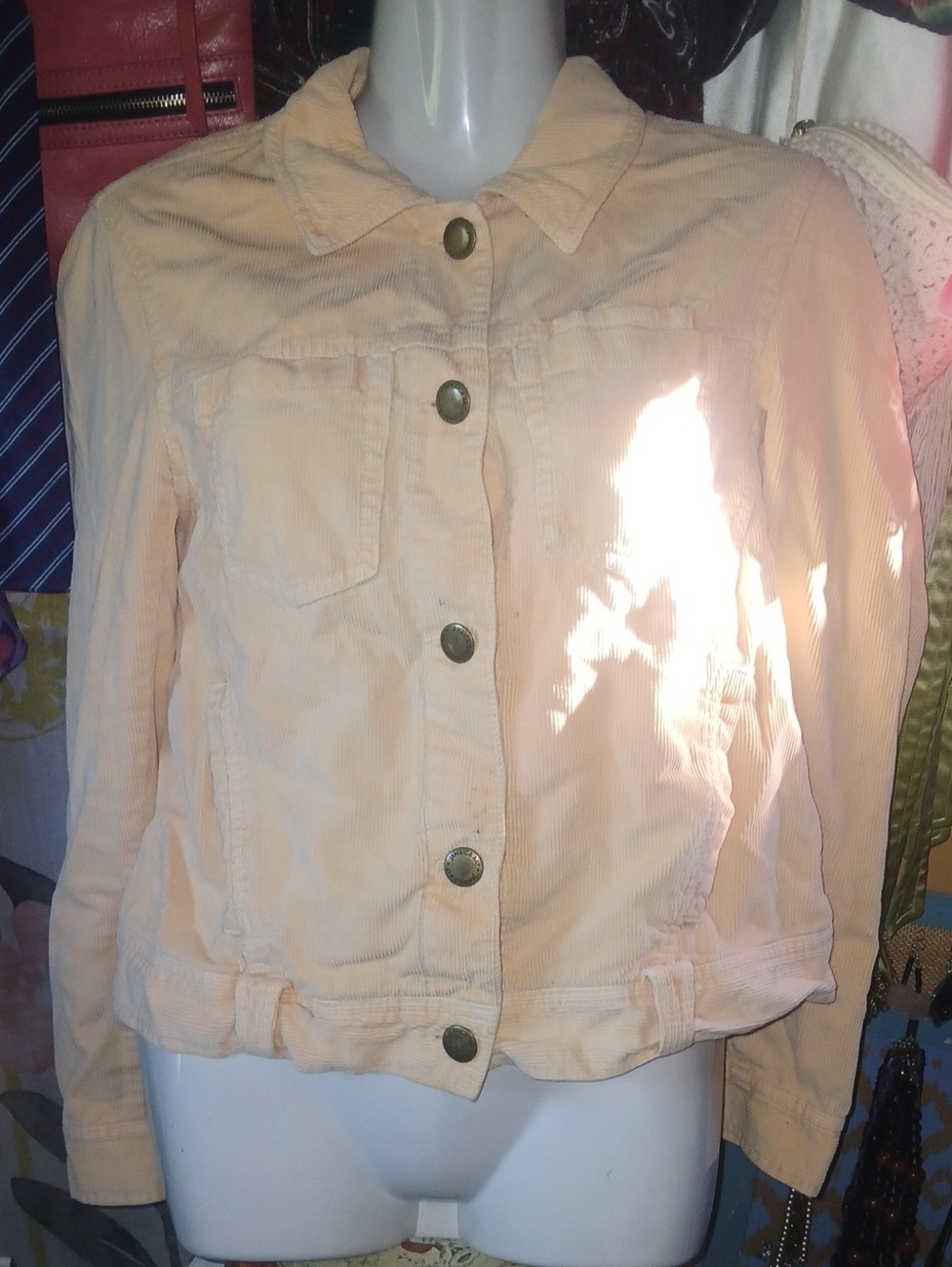 Jamaica Bay Peach Corduroy Button-Front Jean Jacket Petite Large